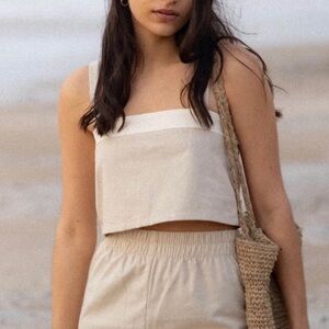 Harly Jae Medium Carin Tank Tan White Organic Linen Cotton